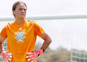 Goalkeeper Cayden Norris #1 of the Tennessee Lady Volunteers during the game between the South Alabama Jaguars and the Tennessee Volunteers at Regal Soccer Stadium