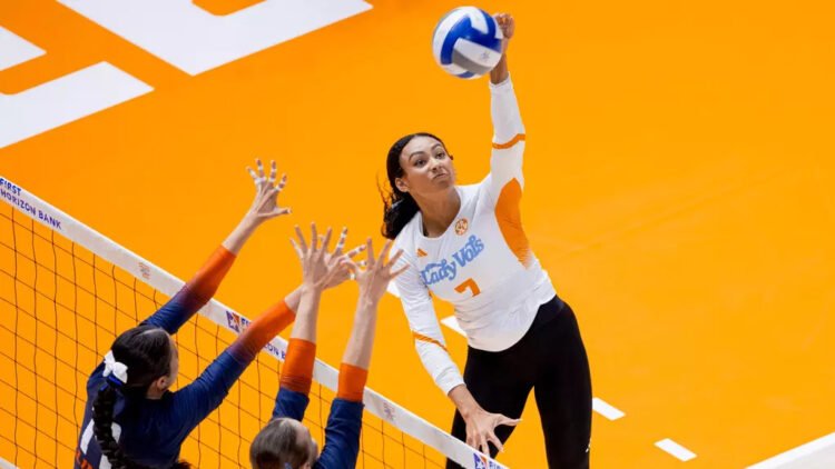 Tennessee volleyball's Jalyn Stout goes us for the kill.